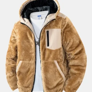 Teddy fleece vattert jakke med hette