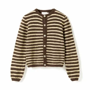 Noella Cardigan - N-Mertice Knit - Brown Yellow Stripe