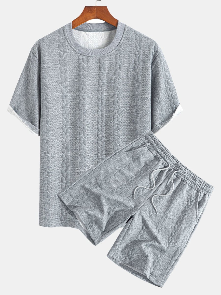 Avslappet passform mellomlangt erme Twist jacquard T-skjorte og shorts - Image 5