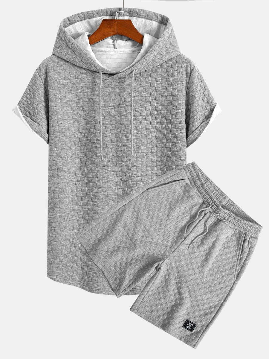 Rutemønster Jacquard bueformet kant hette-T-skjorte og Rutemønster Jacquard shorts - Image 6