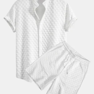 Dameskjorte med krage i sjakkbrettmønster og Jacquardshorts i sjakkbrettmønster