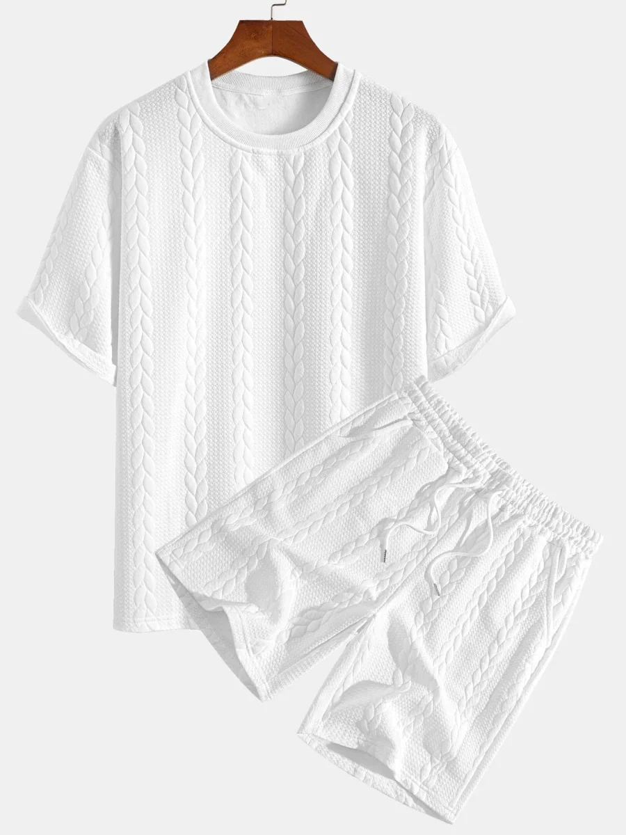 Avslappet passform mellomlangt erme Twist jacquard T-skjorte og shorts - Image 2