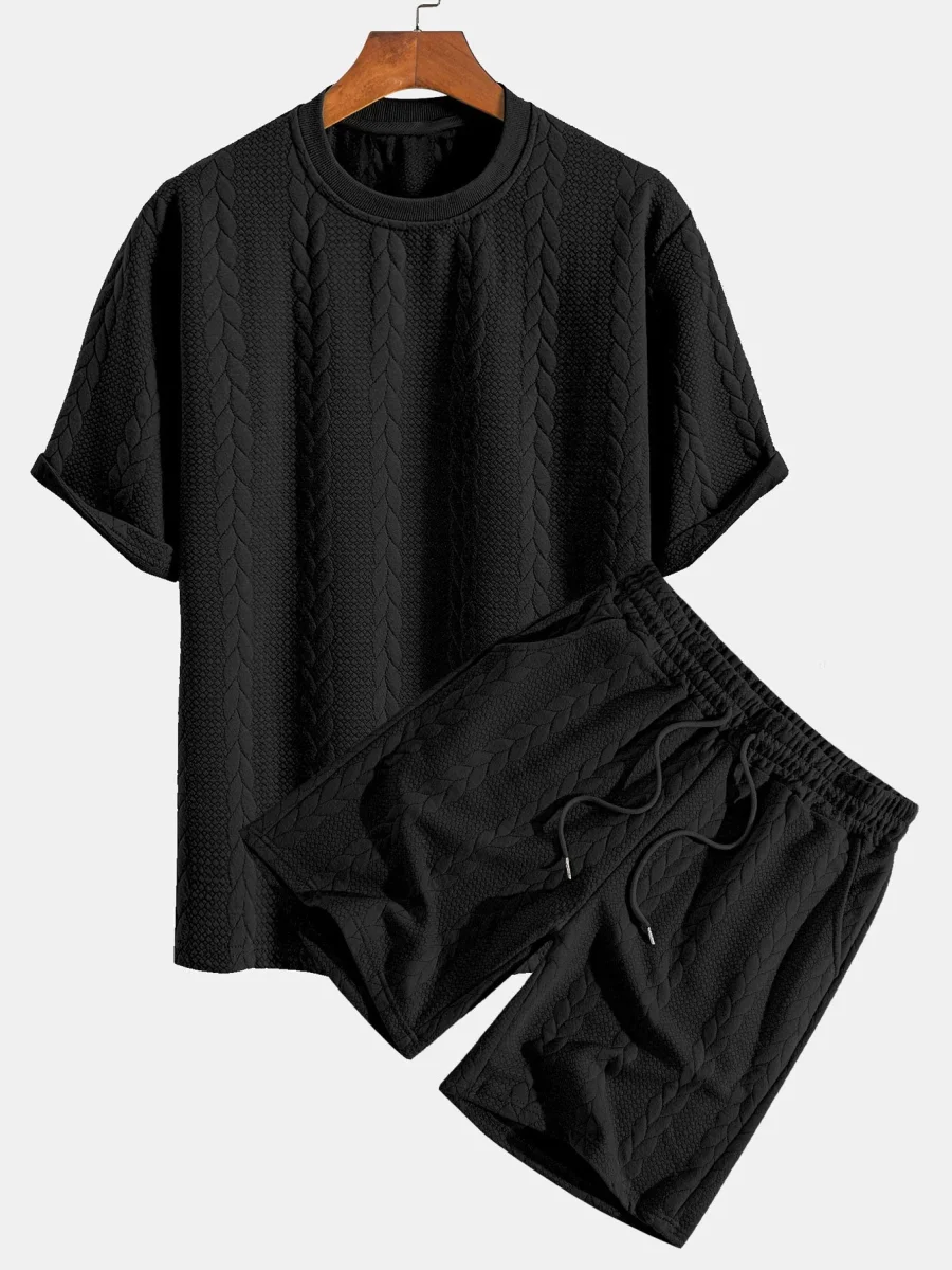 Avslappet passform mellomlangt erme Twist jacquard T-skjorte og shorts - Image 4