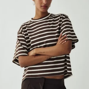 Noella T-shirt - N-Maple - Eton Brown Ivory Stripe