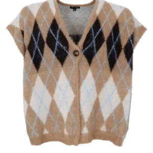 Black Colour Vest - Alvina Knit - Latte