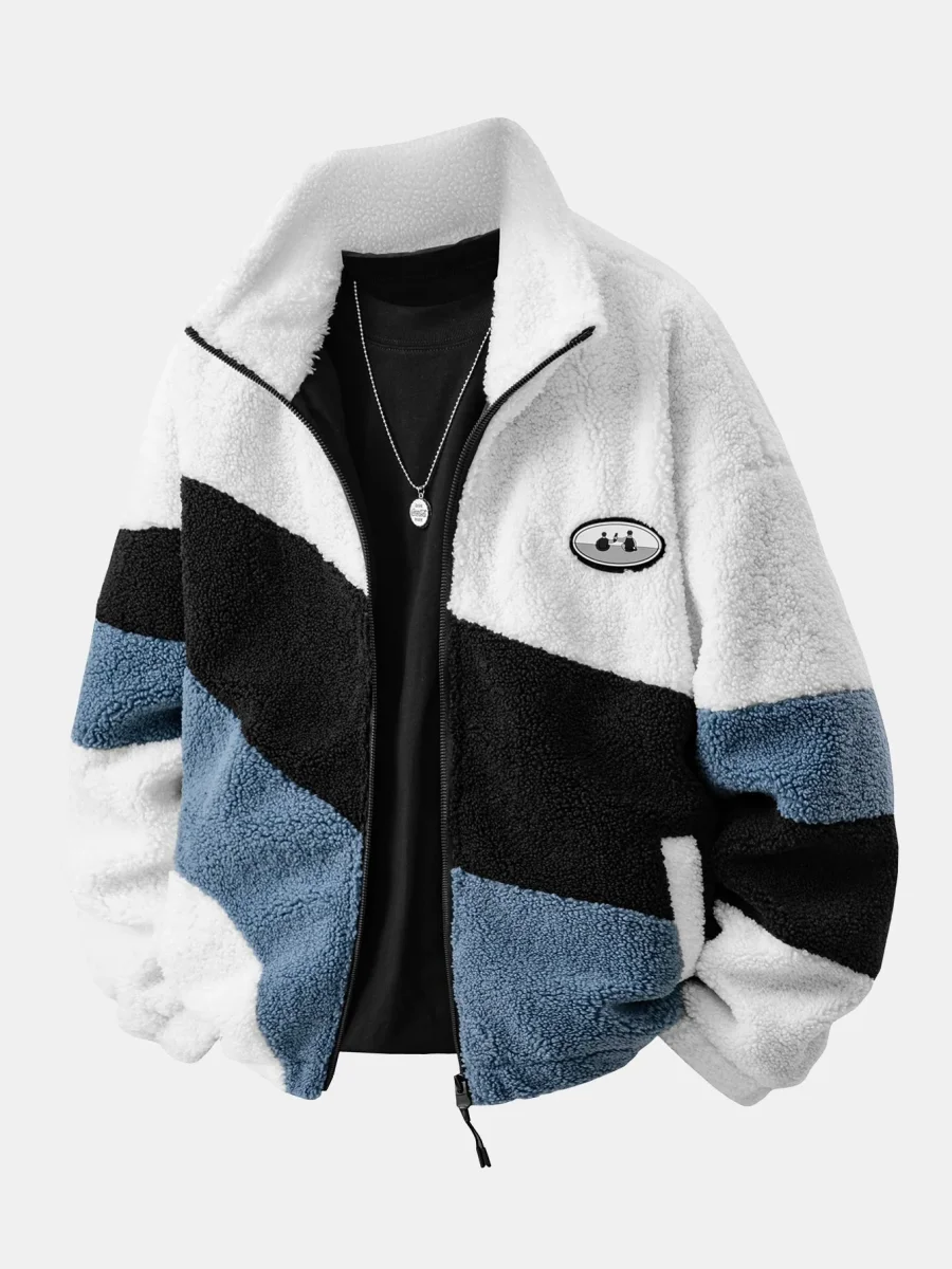 Fargeblokk Teddy-jakke med glidelås - Image 6
