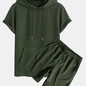 Kengurulomme vaffel-hettegenser T-skjorte og shorts