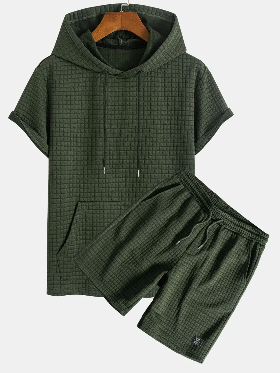 Kengurulomme vaffel-hettegenser T-skjorte og shorts