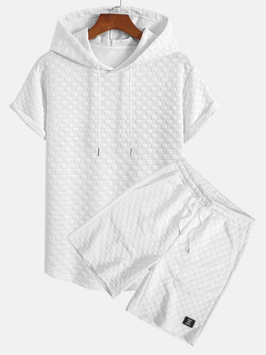 Rutemønster Jacquard bueformet kant hette-T-skjorte og Rutemønster Jacquard shorts - Image 2
