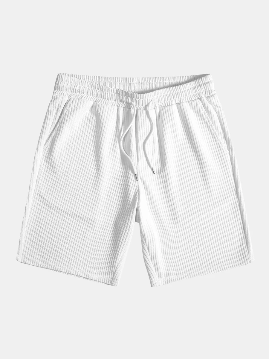 Muskelpassform ribbet stående krage skjorte og shorts - Image 5