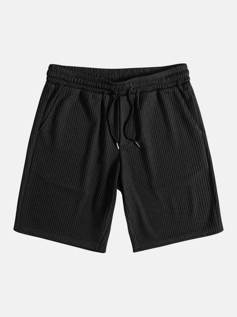 Muskelpassform ribbet stående krage skjorte og shorts - Image 6