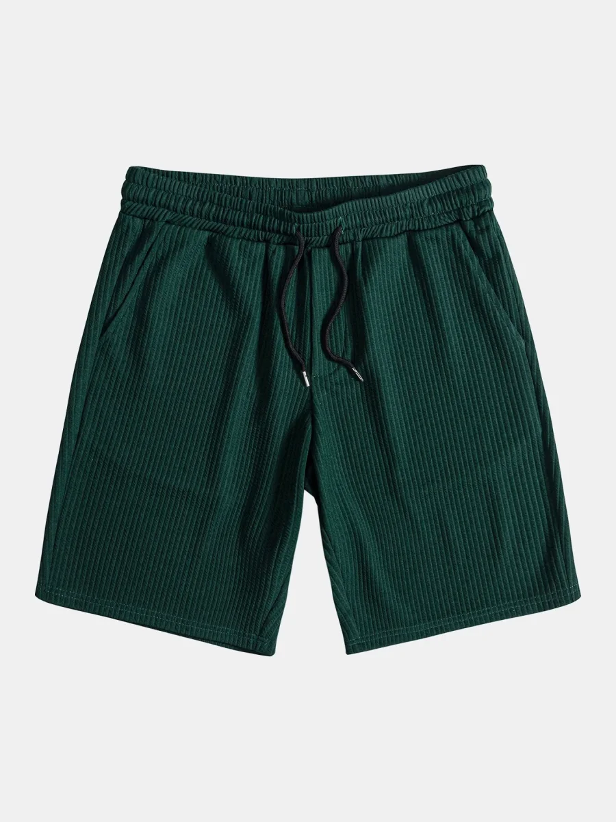 Muskelpassform ribbet stående krage skjorte og shorts - Image 8