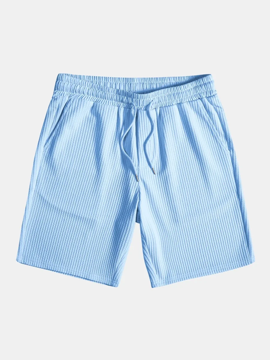 Muskelpassform ribbet stående krage skjorte og shorts - Image 9